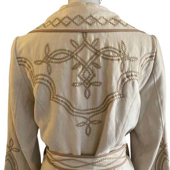 BIYA Collection Silk Linen Blend Embroidered Belted Coat Jacket Size S - Picture 5 of 9
